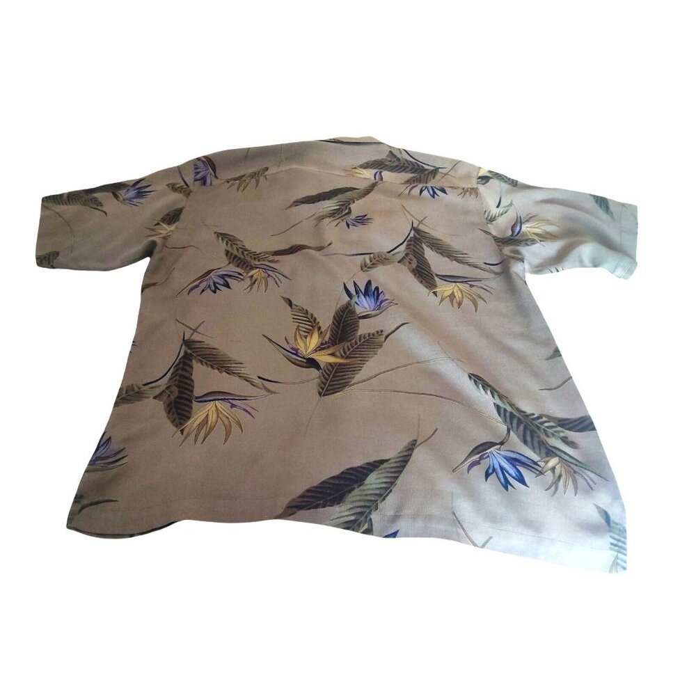 Tommy Bahama Relax Men's Medium Silk Hawaiian Shirt Bird Of Paradise Print Beige - Picture 4 of 10